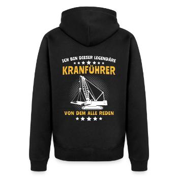Kranführer Sprüche Kran Kranfahrer - Unisex Premium Bio Zip Hoodie - Schwarz - Hinten - Nico (187cm)