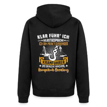 Kranführer Sprüche Kran Kranfahrer - Unisex Premium Bio Zip Hoodie - Schwarz - Hinten - Nico (187cm)