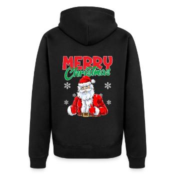 Merry Christmas Frohe Weihnachten Xmas Lustiger Sa - Unisex Premium Bio Zip Hoodie - Schwarz - Hinten - Nico (187cm)