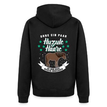 Huzule Reiter Pferd - Unisex Premium Bio Zip Hoodie - Schwarz - Hinten - Nico (187cm)