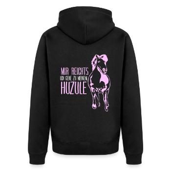 Huzule Spruch mit Pferd - Unisex Premium Bio Zip Hoodie - Schwarz - Hinten - Nico (187cm)