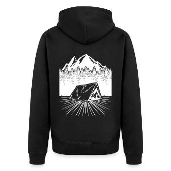Outdoor Zelt Zelten Wandern Klettern - Unisex Premium Bio Zip Hoodie - Schwarz - Hinten - Nico (187cm)