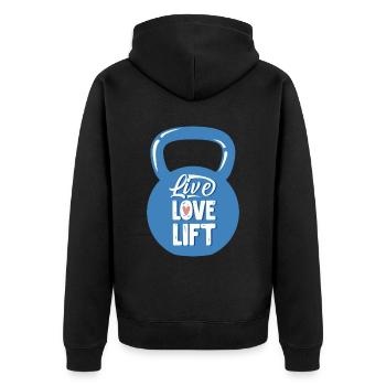 Live Love Lift Kettlebell Fitness - Unisex Premium Organic Zip Hoodie - black - Back - Nico (187cm)