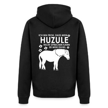 Huzule Spruch mit Pferd für Reiter - Unisex Premium Bio Zip Hoodie - Schwarz - Hinten - Nico (187cm)
