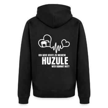 Huzule Reiter Pferd - Unisex Premium Bio Zip Hoodie - Schwarz - Hinten - Nico (187cm)