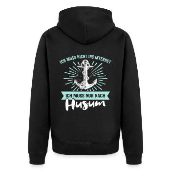 Husum Souvenir Husumer Nordsee - Unisex Premium Bio Zip Hoodie - Schwarz - Hinten - Nico (187cm)