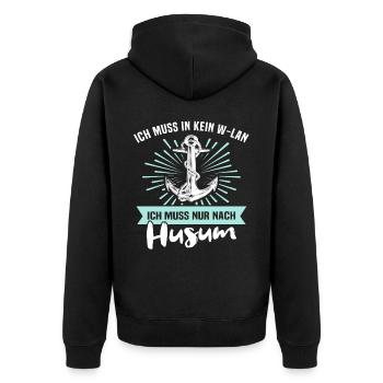 Husum Souvenir Husumer Nordsee - Unisex Premium Bio Zip Hoodie - Schwarz - Hinten - Nico (187cm)