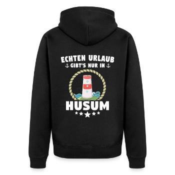 Husum Souvenir Husumer Nordsee - Unisex Premium Bio Zip Hoodie - Schwarz - Hinten - Nico (187cm)