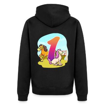 1. Geburtstag Reiten Pferd-themed One Party - Unisex Premium Bio Zip Hoodie - Schwarz - Hinten - Nico (187cm)