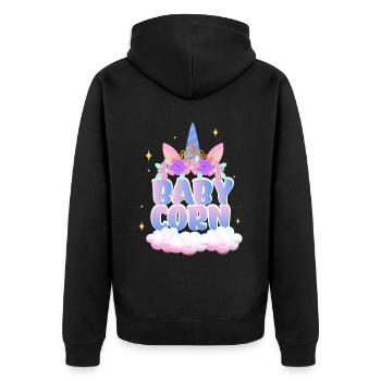 Baby Corn | Cute Unicorn | Unicorn Shirt | Girl - Unisex Premium Organic Zip Hoodie - black - Back - Nico (187cm)