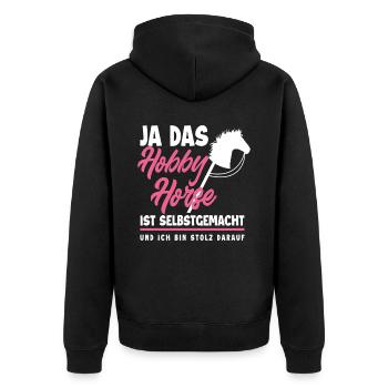 Hobby Horse Steckenpferd Reiten - Unisex Premium Bio Zip Hoodie - Schwarz - Hinten - Nico (187cm)