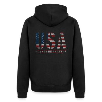 Usa Lieben Es Oder Lassen Es - Unisex Premium Bio Zip Hoodie - Schwarz - Hinten - Nico (187cm)
