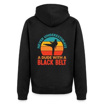 Retro Karate Black Belt Gift - Unisex Premium Organic Zip Hoodie - black - Back - Nico (187cm)