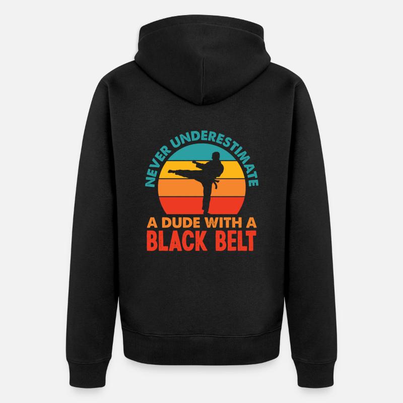 Retro Karate Schwarzer Gürtel Geschenk - Unisex Premium Bio Zip Hoodie - Schwarz