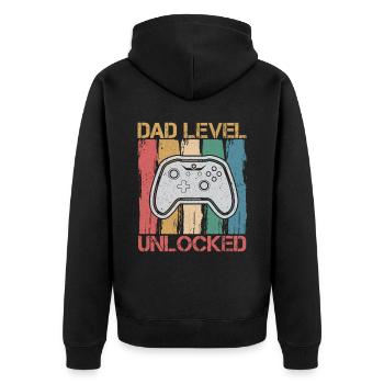 Dad Level Unlocked Design Für Einen Gamer Dad - Unisex Premium Bio Zip Hoodie - Schwarz - Hinten - Nico (187cm)