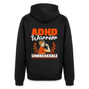 ADHD Warriors Unbreakable Thinking Differently - Unisex Premium Organic Zip Hoodie - black - Back - Nico (187cm)