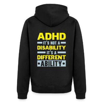 ADHS ist keine Behinderung, sondern eine andere Fä - Unisex Premium Bio Zip Hoodie - Schwarz - Hinten - Nico (187cm)