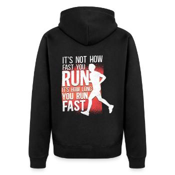 Running Runner Half Marathon - Unisex Premium Bio Zip Hoodie - Schwarz - Hinten - Nico (187cm)