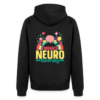 Embrace Nuerodiversity Think Differently ADHD - Unisex Premium Organic Zip Hoodie - black - Back - Nico (187cm)