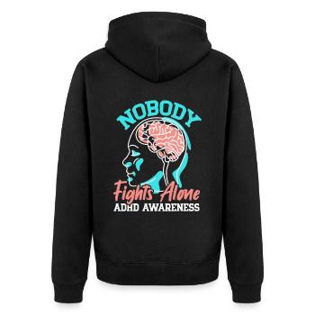 No one fights alone ADHD consciousness Neurodivers - Unisex Premium Organic Zip Hoodie - black - Back - Nico (187cm)