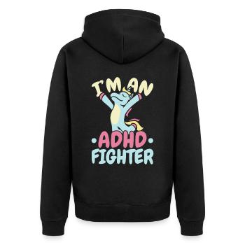 I'm an ADHD fighter Think Differently Unicorn - Unisex Premium Organic Zip Hoodie - black - Back - Nico (187cm)