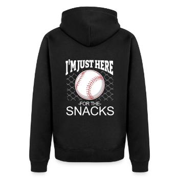 Baseball I am Just here for the Snacks saying - Unisex Premium Organic Zip Hoodie - black - Back - Nico (187cm)