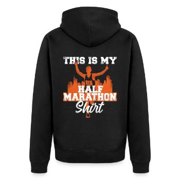 Running Runner Half Marathon - Unisex Premium Bio Zip Hoodie - Schwarz - Hinten - Nico (187cm)