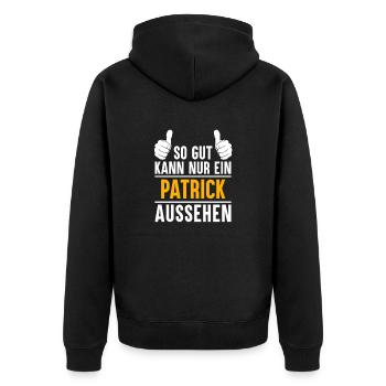 Patrick Vorname Name Geschenk - Unisex Premium Bio Zip Hoodie - Schwarz - Hinten - Nico (187cm)