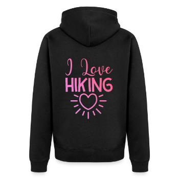 Ich liebe Hiking - Unisex Premium Bio Zip Hoodie - Schwarz - Hinten - Nico (187cm)