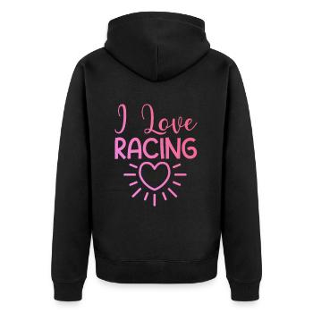 Ich liebe Rennen - Unisex Premium Bio Zip Hoodie - Schwarz - Hinten - Nico (187cm)