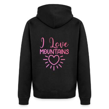 Ich liebe Berge - Unisex Premium Bio Zip Hoodie - Schwarz - Hinten - Nico (187cm)