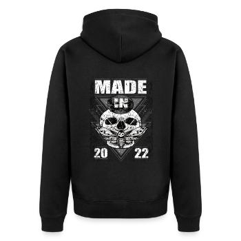Made in 2022 Vintage Retro Limited Edition - Unisex Premium Bio Zip Hoodie - Schwarz - Hinten - Nico (187cm)