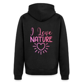 Ich liebe Natur - Unisex Premium Bio Zip Hoodie - Schwarz - Hinten - Nico (187cm)