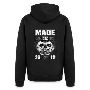 Made in 2019 Vintage Retro Limited Edition - Unisex Premium Organic Zip Hoodie - black - Back - Nico (187cm)