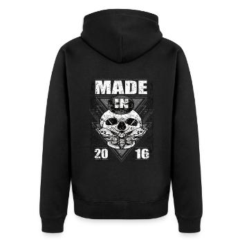 Made in 2016 Vintage Retro Limited Edition - Unisex Premium Bio Zip Hoodie - Schwarz - Hinten - Nico (187cm)