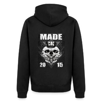 Made in 2015 Vintage Retro Limited Edition - Unisex Premium Bio Zip Hoodie - Schwarz - Hinten - Nico (187cm)