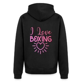 Ich liebe Boxen - Unisex Premium Bio Zip Hoodie - Schwarz - Hinten - Nico (187cm)