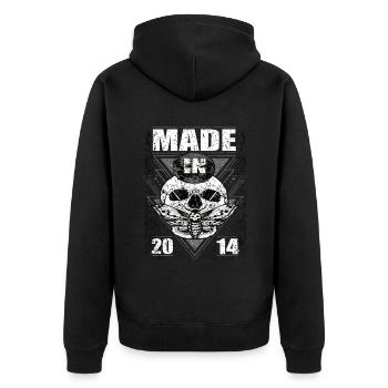 Fabriqué en 2014 Vintage Retro Limited Edition - Veste à capuche bio Premium Unisexe - noir - Dos - Nico (187cm)