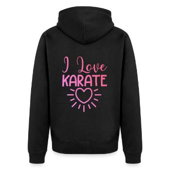Ich liebe Karate - Unisex Premium Bio Zip Hoodie - Schwarz - Hinten - Nico (187cm)