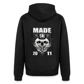 Made in 2011 Vintage Retro Limited Edition - Unisex Premium Bio Zip Hoodie - Schwarz - Hinten - Nico (187cm)