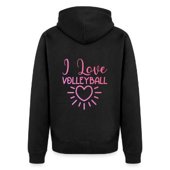 Ich liebe Volleyball - Unisex Premium Bio Zip Hoodie - Schwarz - Hinten - Nico (187cm)