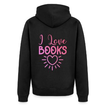 I love books - Unisex Premium Organic Zip Hoodie - black - Back - Nico (187cm)