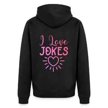 Ich liebe Witze - Unisex Premium Bio Zip Hoodie - Schwarz - Hinten - Nico (187cm)