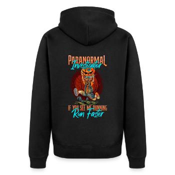 Geisterjäger Paranormaler Investigator - Unisex Premium Bio Zip Hoodie - Schwarz - Hinten - Nico (187cm)