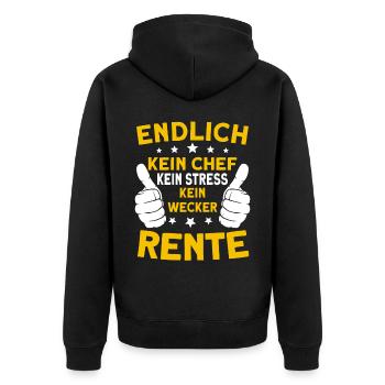 Endlich Rente Rentner Rentnerin Spruch - Unisex Premium Bio Zip Hoodie - Schwarz - Hinten - Nico (187cm)
