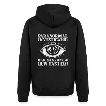 Geisterjäger Paranormaler Investigator - Unisex Premium Bio Zip Hoodie - Schwarz - Hinten - Nico (187cm)