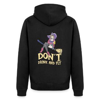 Hexe Halloween Party Motif Don't Drink And Fly - Unisex Premium Bio Zip Hoodie - Schwarz - Hinten - Nico (187cm)