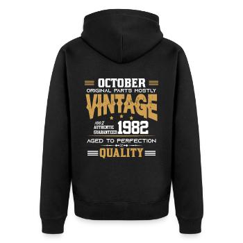 Vintage Aged To Perfection October 1982 - Unisex Premium Bio Zip Hoodie - Schwarz - Hinten - Nico (187cm)
