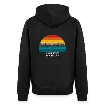 Lake Five Michigan - Unisex Premium Bio Zip Hoodie - Schwarz - Hinten - Nico (187cm)