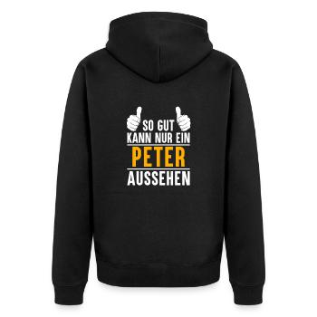 Peter Vorname Name Geschenk - Unisex Premium Bio Zip Hoodie - Schwarz - Hinten - Nico (187cm)